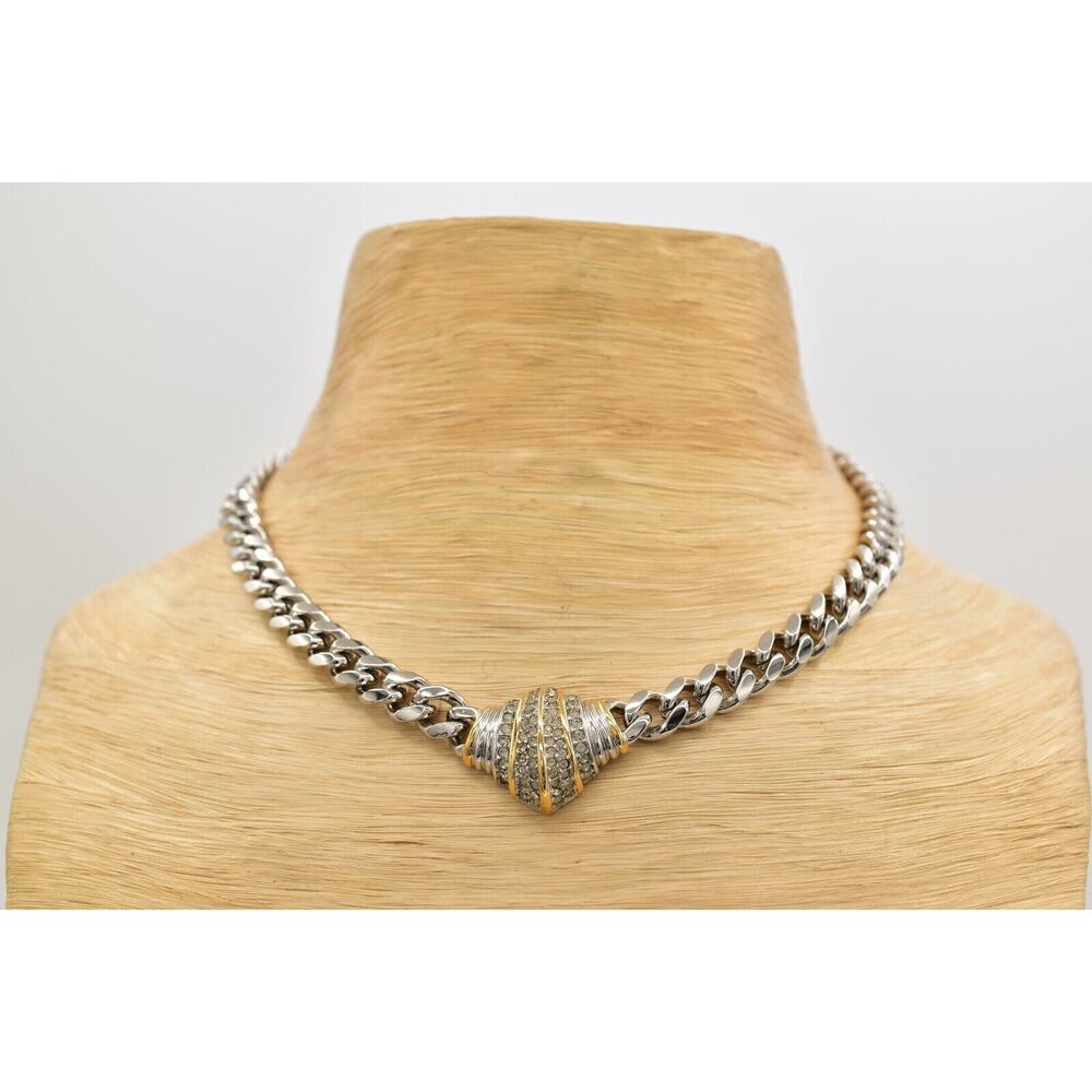 Christian Dior Vintage Crystal Collar Necklace Silver Gold Signed 1960s BinBJ - Picture 9 of 12
